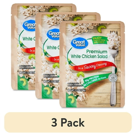 (3 pack) Great Value Premium White Chicken Salad Pouch Ready-to-Eat 2.6 oz Shelf-Stable