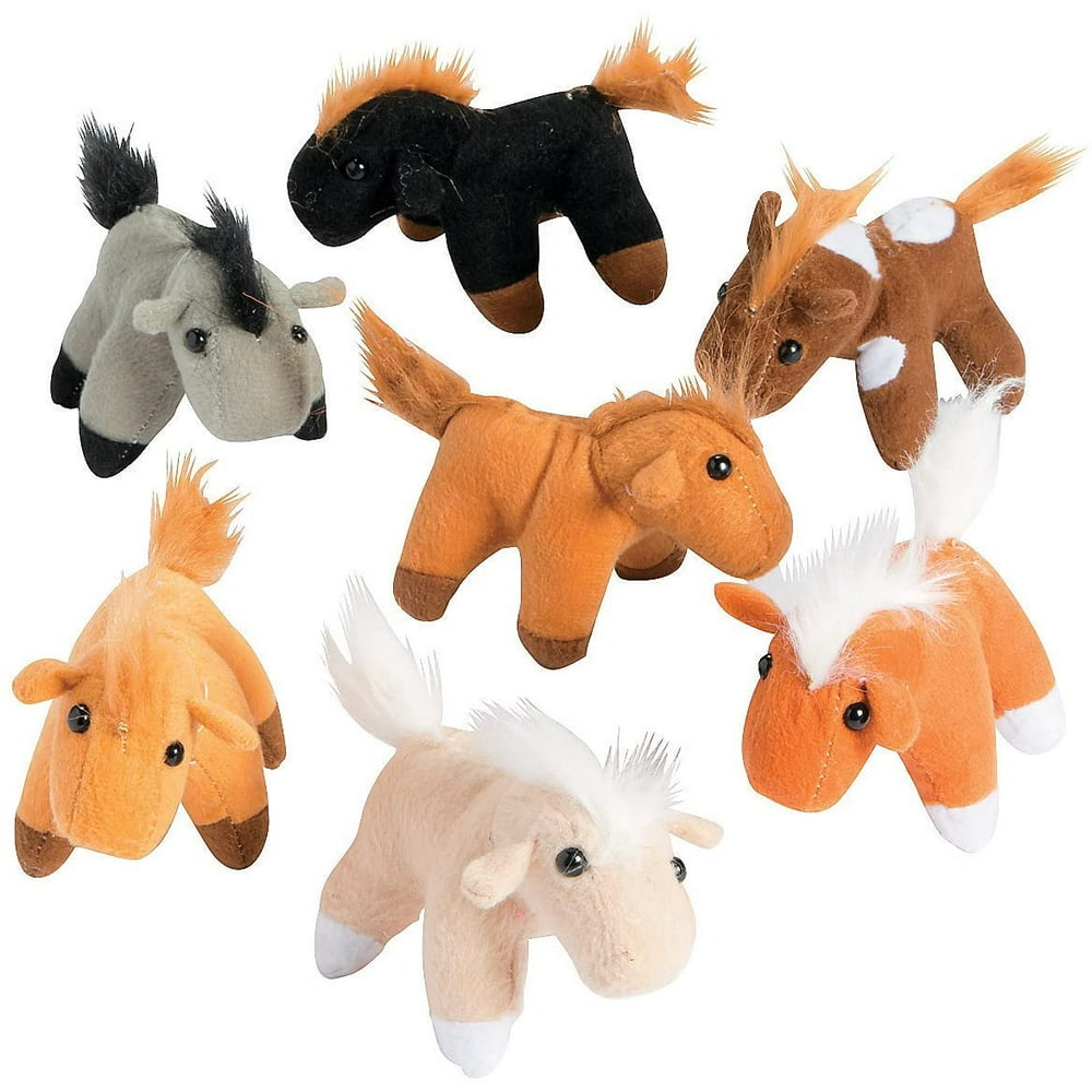Fun Express Bulk Plush Horses, 1 Dozen, 3 Inches, Assorted Colors
