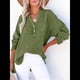 thumbnail image 4 of Blusas Casuales de Larga con Cuello en V y Botones para Mujer, Blusas Lisas de Gran Tamaño. Verde XXL, 4 of 7