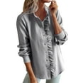 thumbnail image 1 of Blusa de mujer con estampado de rayas y cuello en V: camisa holgada de manga larga, versátil para ocasiones informales o de trabajo, 1 of 7