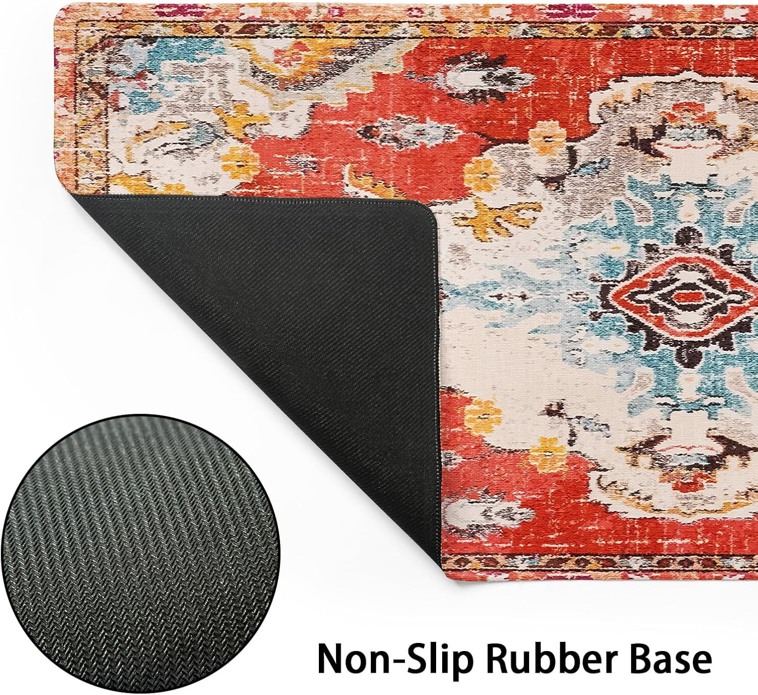 Vintage Rug Mouse Pad XXL Red Orange Retro Carpet Aesthetic Extended Table Mat 90X40 cm Non-Slip Rubber Base Stitched Edge Large Mousepad for Gaming Laptop Computer Desk Top 35.4×15.7 Inch