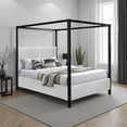 thumbnail image 6 of Keri King Size Canopy Bed- Black Slatted Wood Frame- White Upholstery, 6 of 6