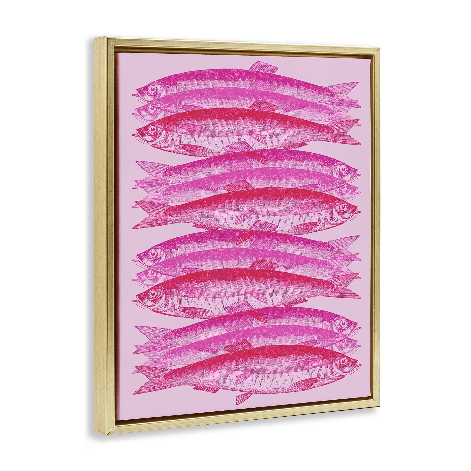 Stupell Industries Pink Layered Fish Animals & Insects Painting Gold Floater Framed Canvas Art Print Wall Art, 25 x 31