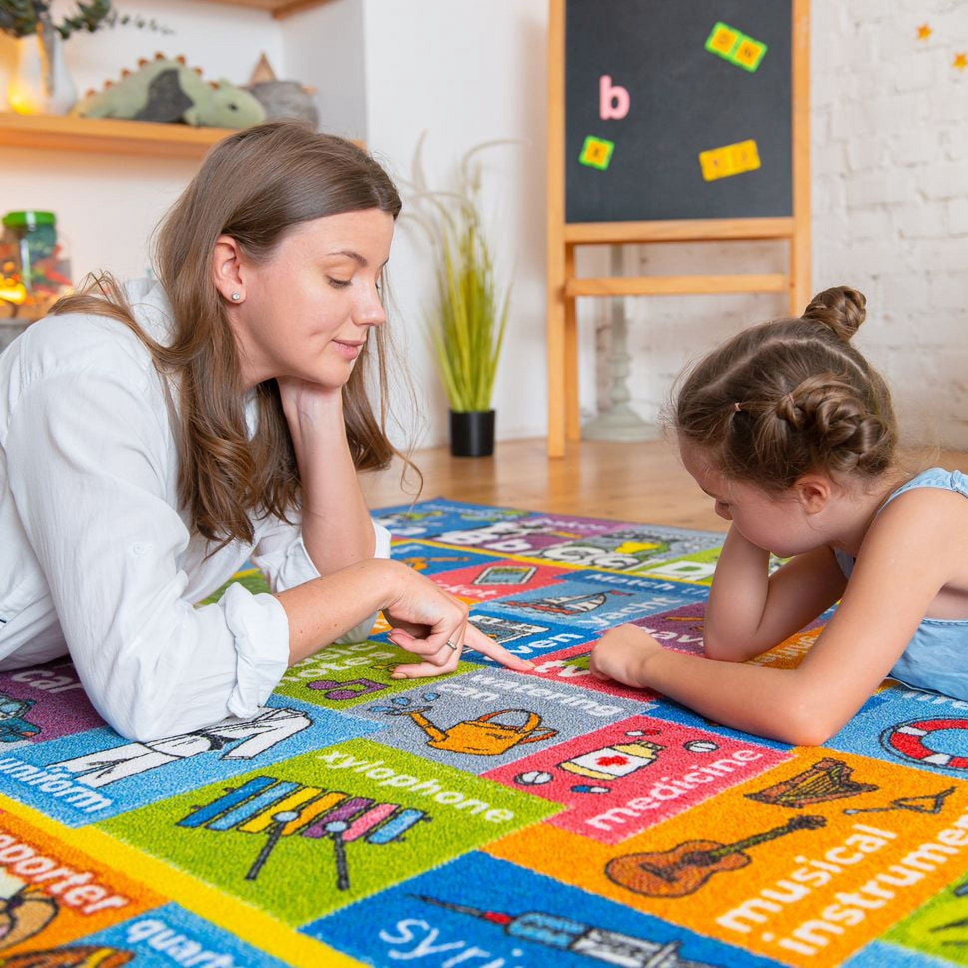 KC Cubs | Looney Tunes ABC Alphabet, Jobs & Objects Matching Educational Learning & Fun Game Area Non Slip Rug Carpet for Kids and Children Bedroom, Classroom and Playroom
