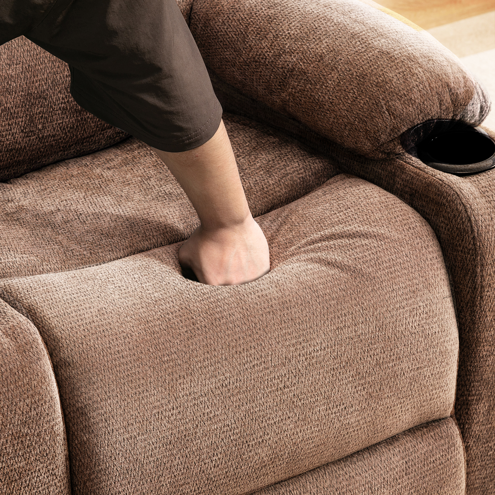 Miniyam Power Lift Recliner Chair with Massage and Lumbar Heat, Fabric Adjustable Reclining Chair with Remote Control, USB Port and Cup Holders, Brown
