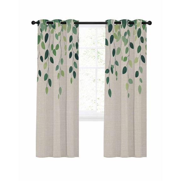 Eucalyptus Leaf Blackout Curtains 72 Inch Length Spring Sage Green Eucalyptus Plants Leaves Vintage Linen Texture Thermal Insulated Window Curtain Window Drapes 2 Panels for Living Room 52"Wx72"L