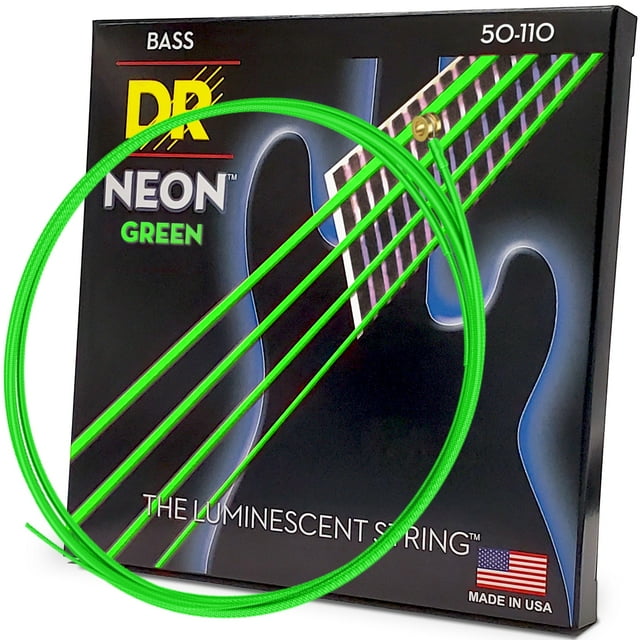 Cuerdas para bajo DR Strings de 4 cuerdas con revestimiento verde neón de alta definición