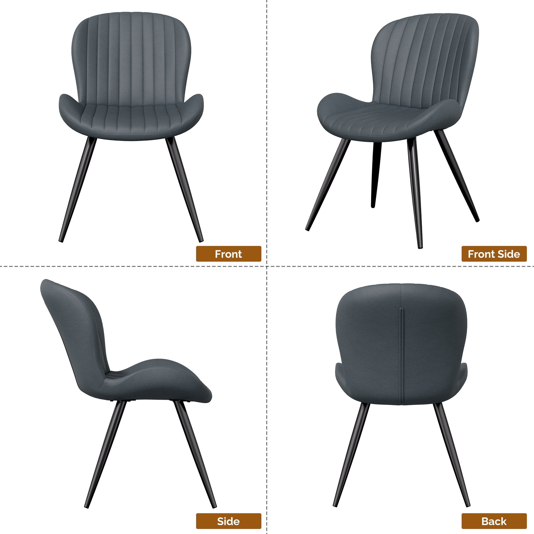MOONMISS Dining Chairs Set of 2, Upholstered Kitchen Chairs with Backrest and Metal Legs,Dark Gray