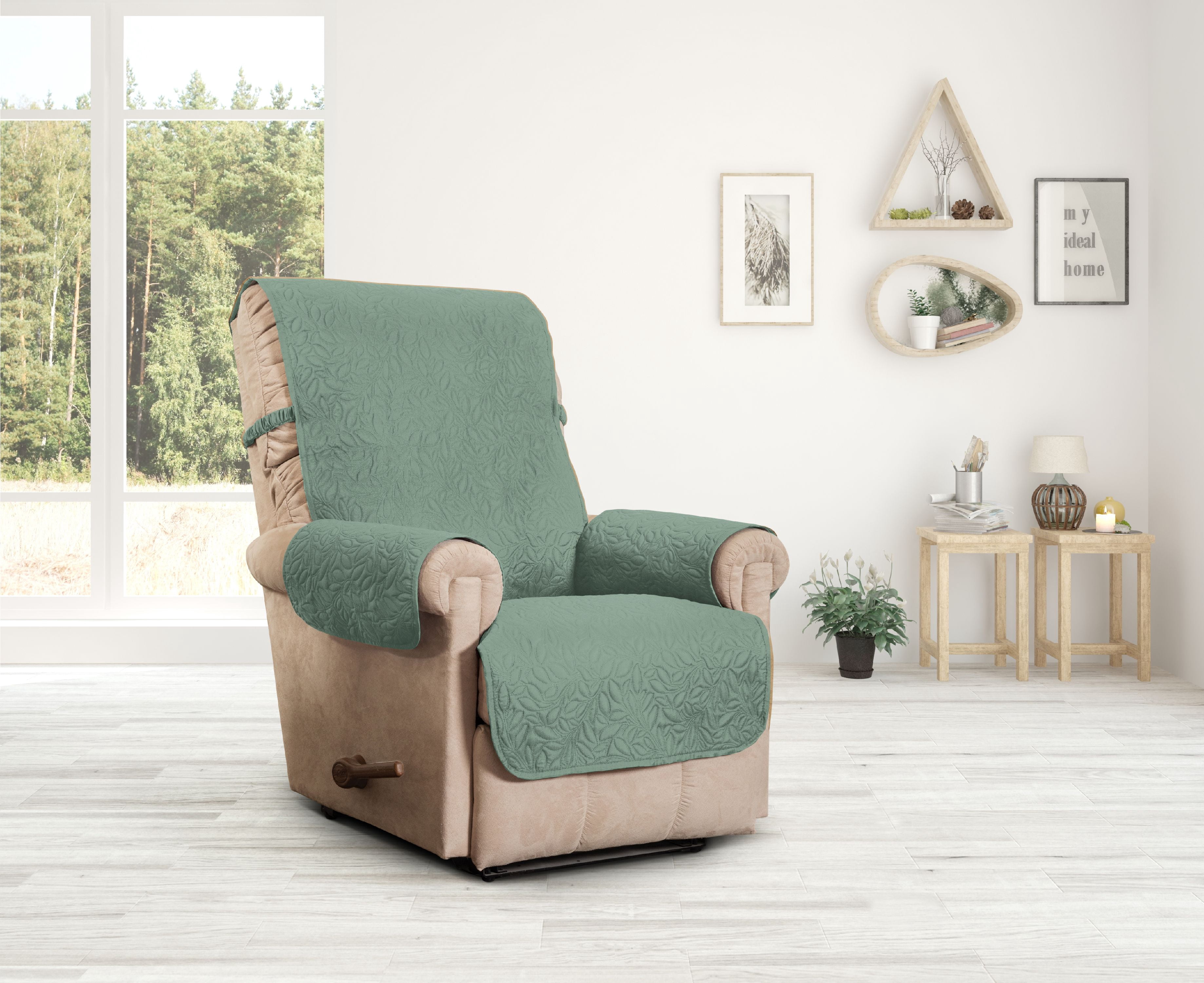 Innovative Textile Solutions 1-Piece Belmont Leaf Secure Fit Recliner Furniture Cover Slipcover, Moss