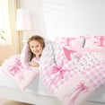 thumbnail image 4 of Castle Fairy Bow Letter Monogrammed T Twin Comforter Sets,Kawaii Bowknot Plaid Bedding Set, 4 of 8