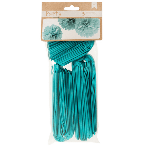 3 Pack Giant Decorative Blue Pom Poms, Teal Tissue Paper Poms for Table Decor, Banners, Floral Arrangements, Easy to Assemble, Bold Party Decoration Set with Header Card