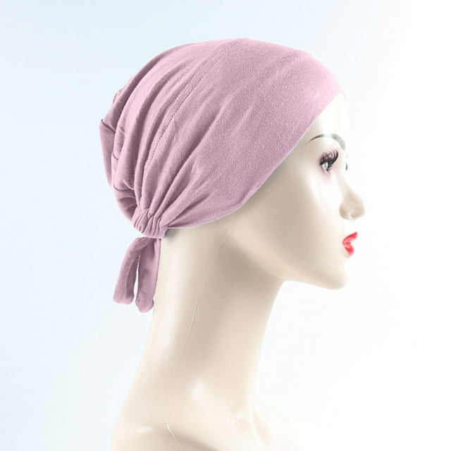 Turban Musulman pour Femmes Bande Élastique Ethnique Hijab Couleur Unie Réglable Petit Bonnet Tube Enveloppé Turban Lacé