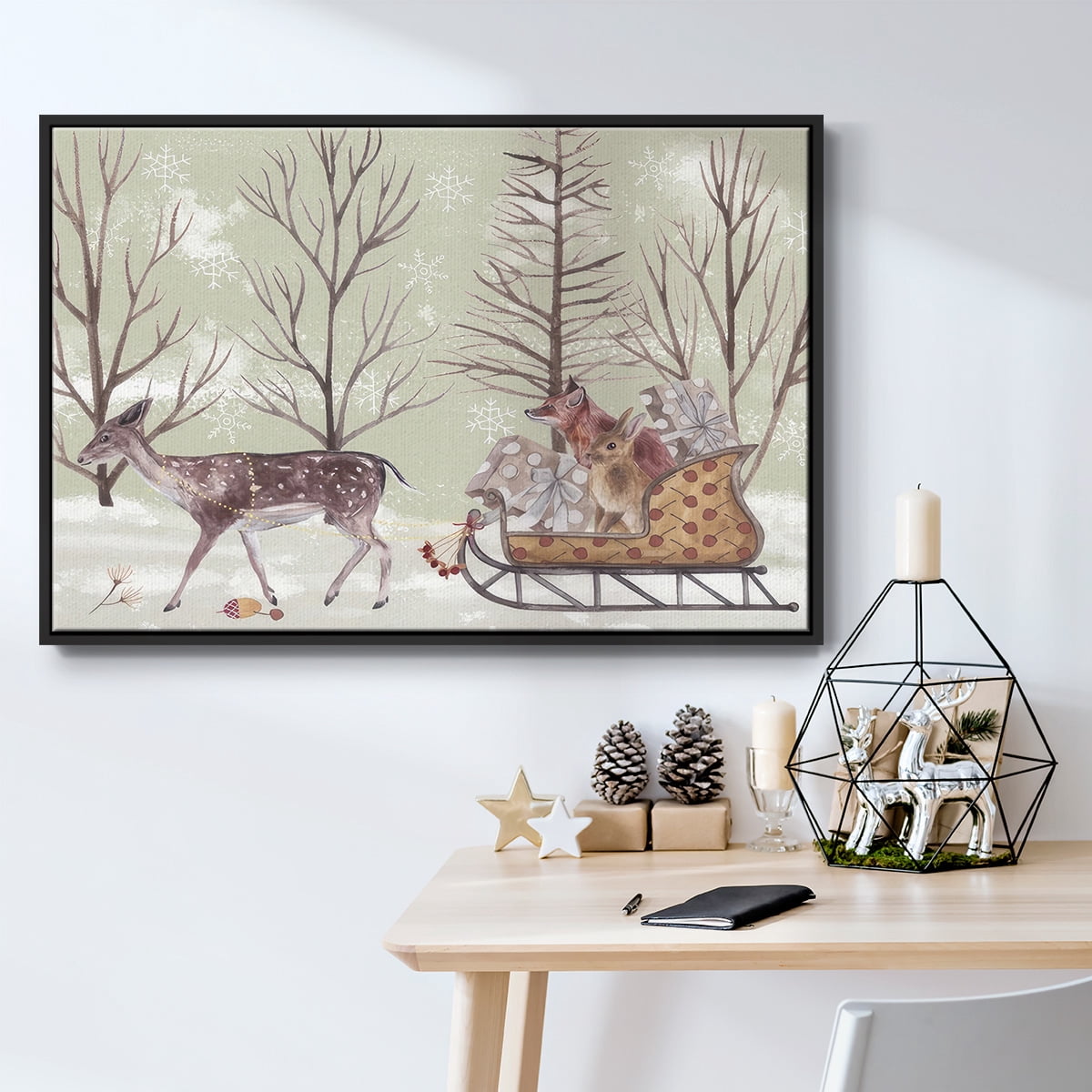Christmas Time II - Framed Gallery Wrapped Holiday Canvas - 17 x 25 - Black Frame