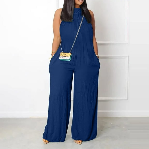 Levmjia Jumpsuit for Women Wide Leg Plus Size Casual One-Piece Jumpsuits Halter Solid Rompers Loose Summer Formal Jumpsuit