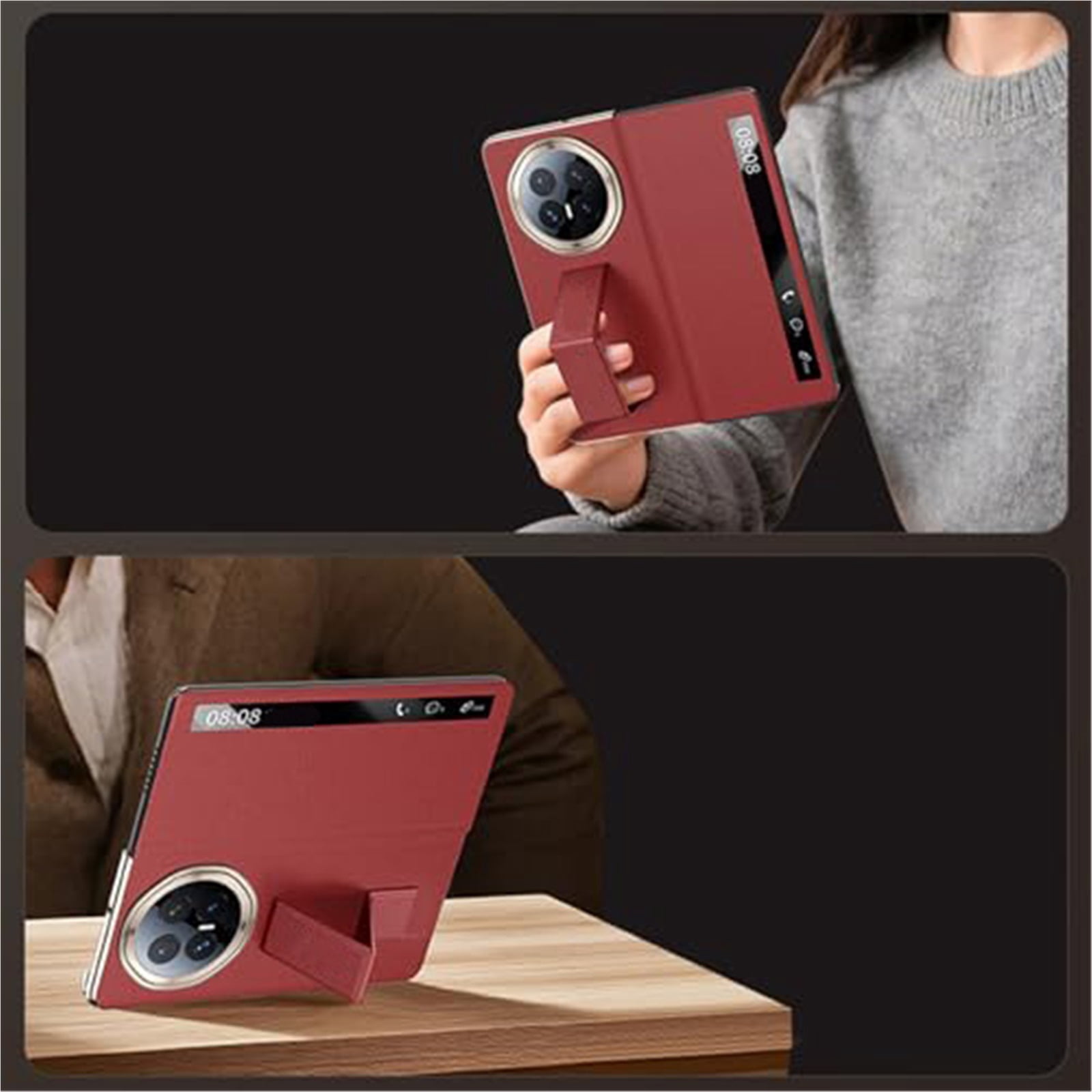 Case For Huawei Honor Magic V6, PU Leather Shell With Scratch-Resistant Smart View Window Folio Wristlet Holder Cover