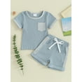 thumbnail image 3 of Musuos Infant Boys Summer Clothes Outfits 6 12 18 24M 3T Patchwork Ribbed Crew Neck Short Sleeve T-Shirts and Elastic Waist Shorts Suit, 3 of 10