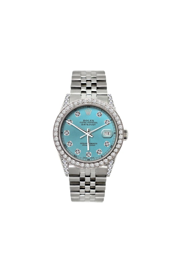 Pre-Owned Rolex Datejust 36MM 16200 Ice Blue Diamond Dial Diamond Bezel Stainless Steel Jubilee Bracelet 1.2ct