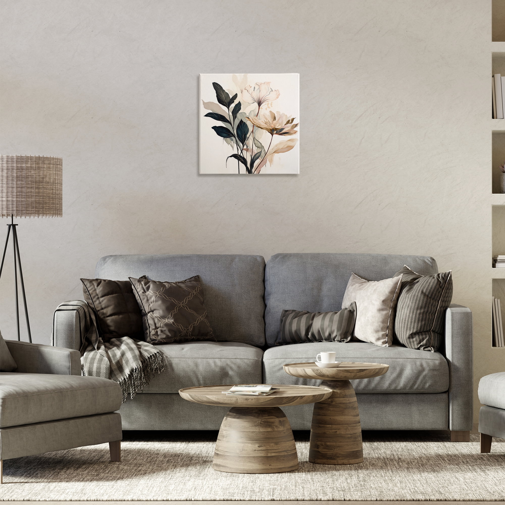 Stupell Industries Leaf Sprig & Flower Plants & Flowers Painting Wrapped Canvas Art Print Wall Art, 17 x 17