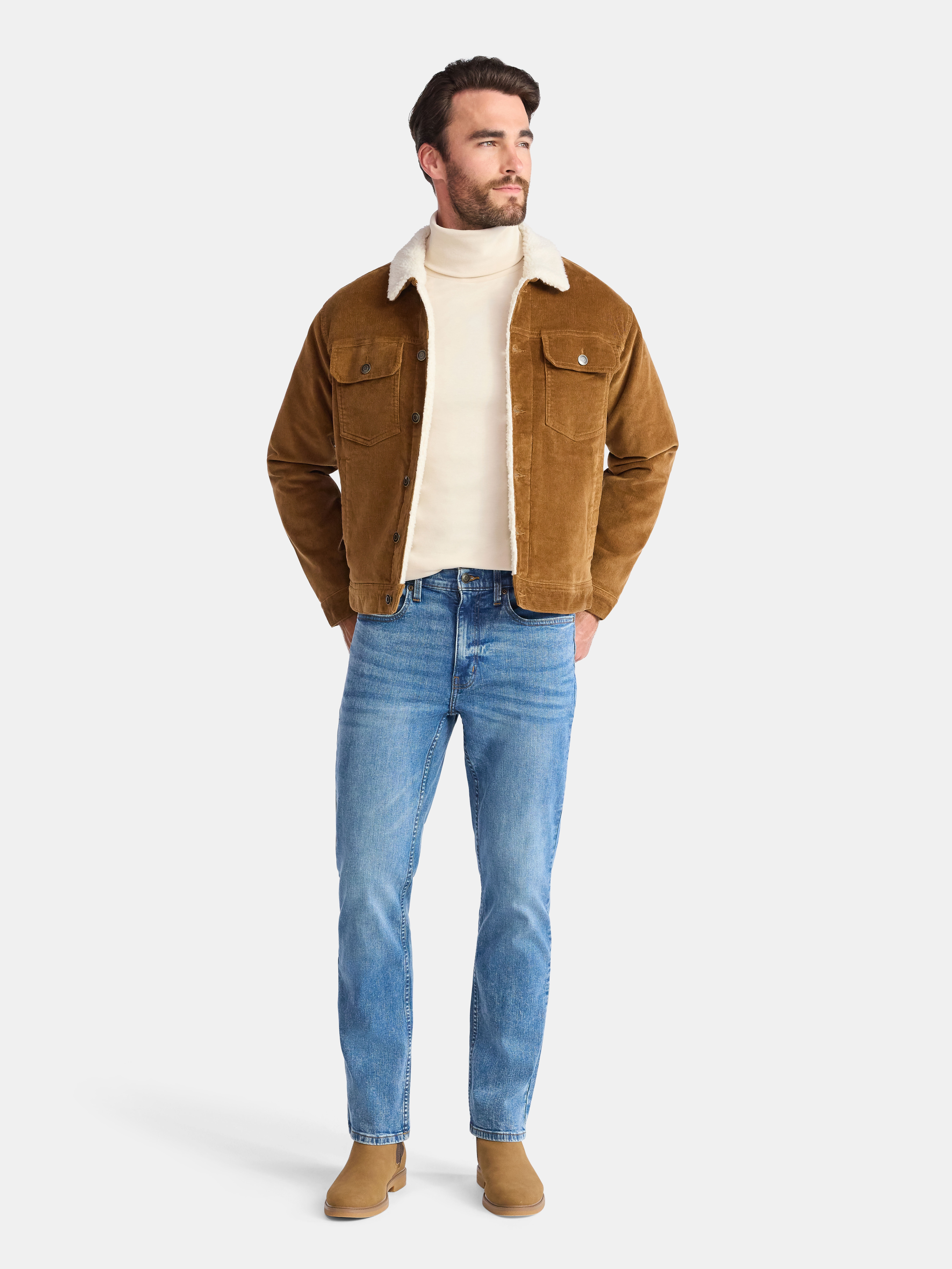 George Men's and Big Men's High Pile Denim Trucker Jacket, Size S-3XL