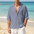 thumbnail image 2 of Avirosel Men's Cuban Camp Collar Shirt Short Sleeve Casual Summer Button Down Gauze Shirt with Pockets Breathable Relaxed Fit Vacation Top Gray, 2 of 8