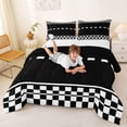 thumbnail image 3 of Castle Fairy Race Checkered Pattern Full Size Comforter Sets 3 Pieces for Teens, Minimalist Track Print Bedding Sets for Bedroom, Black White,Black Reversible, 3 of 6
