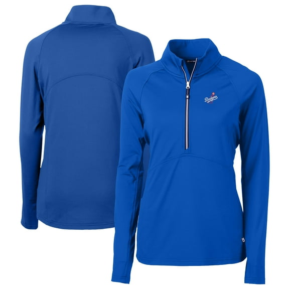 Women's Cutter & Buck Royal Los Angeles Dodgers DryTec Adapt Eco Knit Stretch Recycled Raglan Half-Zip Top