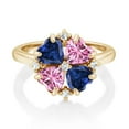 thumbnail image 2 of Gem Stone King 18K Yellow Gold Plated Silver Blue Created Sapphire and Pink Moissanite Ring for Women (2.08 Cttw, Heart Shape 5MM, Gemstone September Birthstone, Size 9), 2 of 3