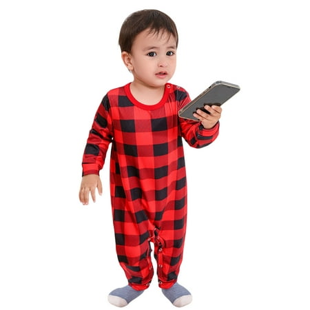 

hirigin Family Matching Christmas Sleepwear Christmas Tree Plaid Print Long-Sleeved Tops + Trousers/One-Piece Jumpsuit