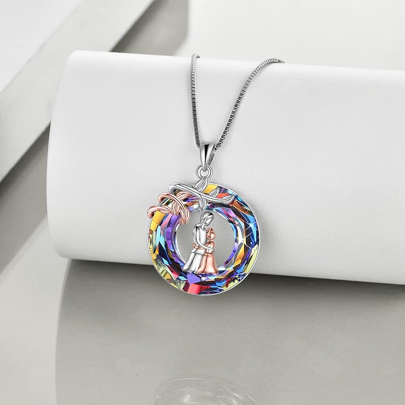 Crystal Mother Daughter Necklace Sterling Silver Mothers Day Birthday Jewelry Gifts for Women Mom Daughter Wife
