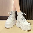 thumbnail image 4 of Viluyesy Womens Platform Boots, Thick Sole Round Toe Combat Shoes Lace-Up Fashion Motorcycle Boots White US6, 4 of 6