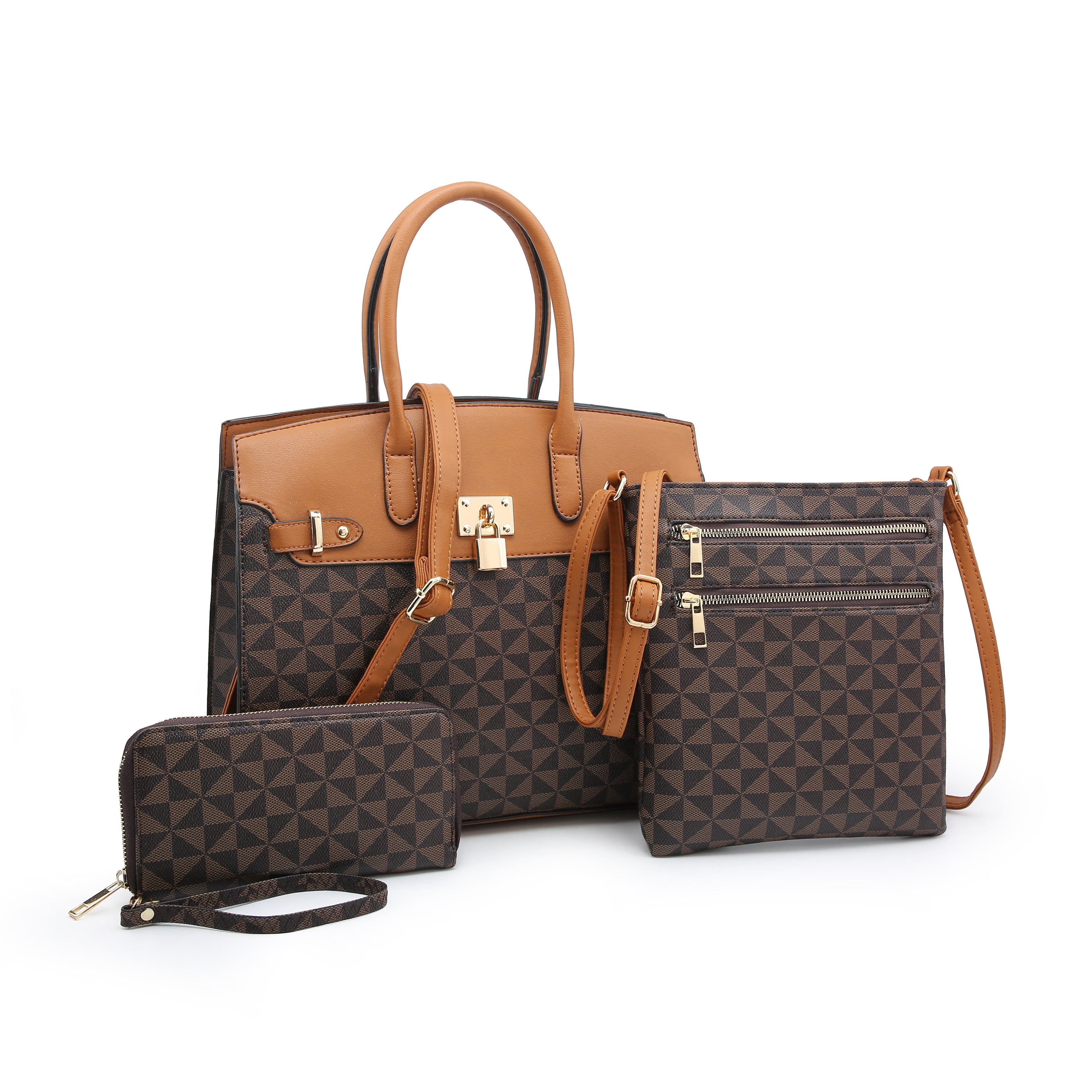 Poppy Handbags Gift Set 3 in 1 Women's Top Handle Satchel Totes Handbag ...
