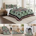 thumbnail image 6 of Spring Abstract Floral Twin Size Quilt Set Lightweight Bedspread Coverlet Set, Green Pink Geometric Flowers Grid Border Quilted Bedding Cover with 2 Pillow Shams for All Season Layering 68"x86", 6 of 9