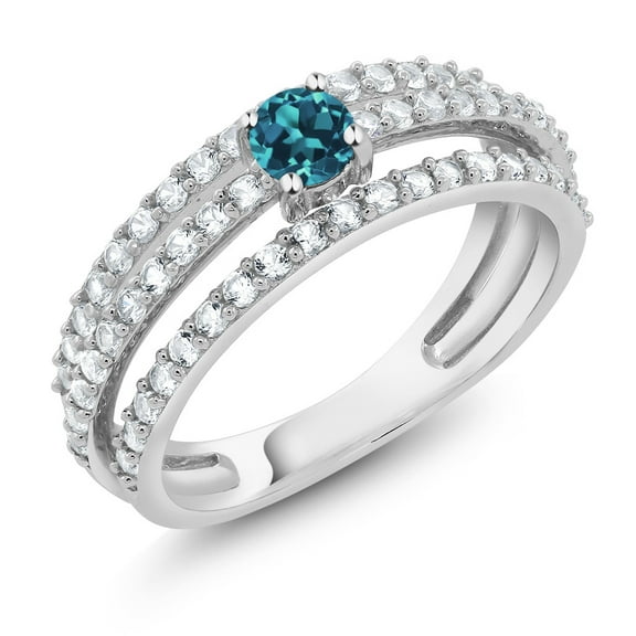 Gem Stone King 0.78 Ct Round London Blue Topaz 925 Sterling Silver 3 Row Ring (Size 5)