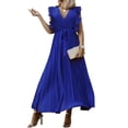 thumbnail image 2 of SAYOO Vestidos Largos de Manga con Volantes con cinturón para Mujer Verano, Vestidos de Gasa Plisados con Cuello en V de Color Sólido Casual SAYOO casual, 2 of 7