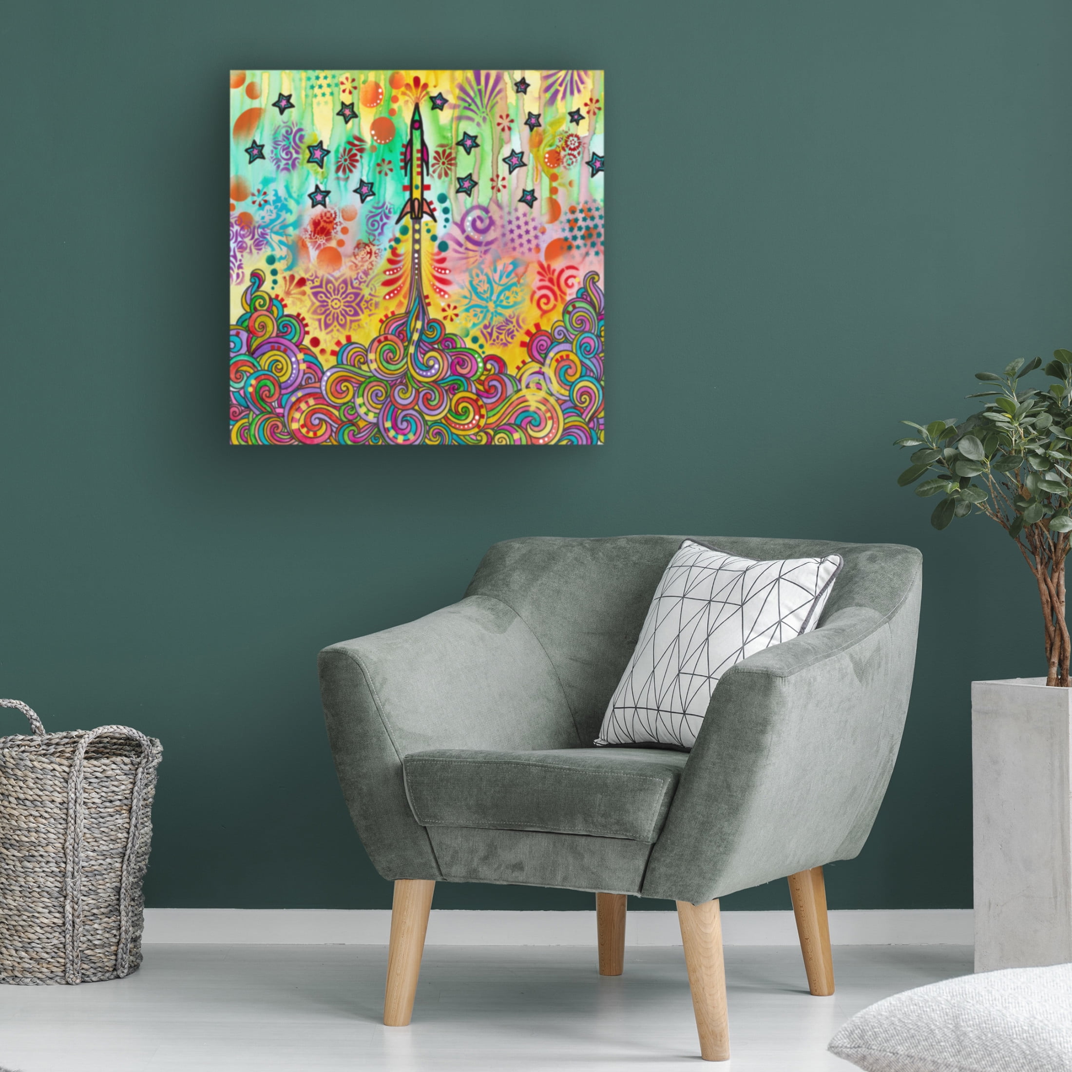 Canvas Wall Art - Dean Russo 'Rocketship' Wall Art for Living Room, Bedroom, or Office Décor by Trademark Fine Art - 14 x 14 Inches