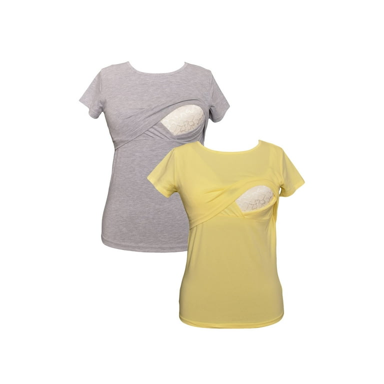 LVMA2500 - 2 Pack - 100% premium Cotton - Women short Sleeve Nursing  Maternity T-Shirt 2 Piece Set 