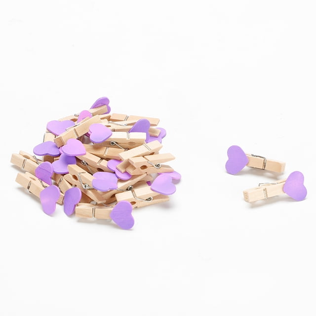 Tarjeta de casa Foto Ropa Pinza de corazón Mini Clip de madera morado 50 piezas