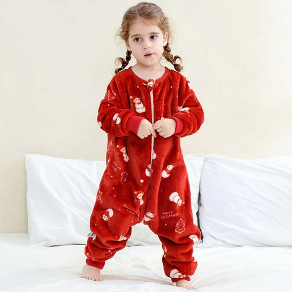 NAISIBABY Toddler Boys Girls Jumpsuit(1-6T), Flannel Soft Warm Cute Full Zipper Winter Christmas Romper Loungewear Red