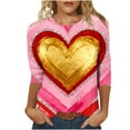 thumbnail image 2 of Vetsdori Womens Tops Gifts for Girlfriend Valentine Pullover 3/4 Sleeve Graphic Heart Print Cute,Holiday T-Shirts for Junior Crew Neck, 2 of 6