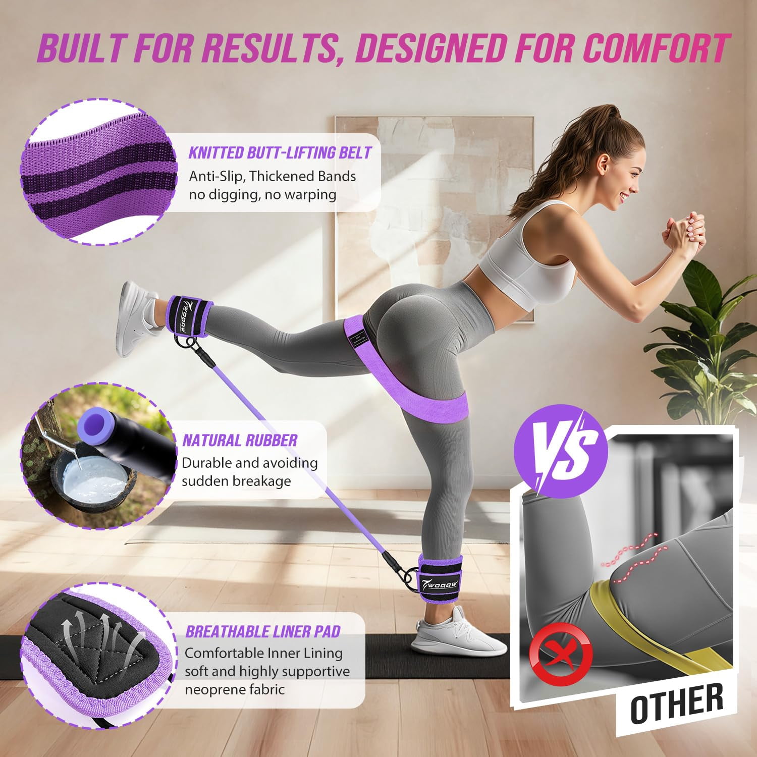 Resistance Bands Set - Ankle Resistance Bands with Cuffs for Legs & Glute Workout, Fabric Booty Bands for Women, Home Gym Exercise Equipment for Hip, Pilates, Fitness, Yoga, Physical Therapy