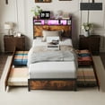 thumbnail image 2 of Zimtown Twin Bed Frame with 2-Tier Storage Headboard, Metal Platform Bed Frame with 4 Storage Drawers, Built in Charging Station & LED, Vintage Brown, 2 of 10