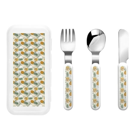 

Cauagu Fruit Pineapples Print 3-Pieces Toddler Cutlery Set Kids Silverware Set with Spoons Forks & Knife Stainless Steel Utensils for Kids Dishwasher Safe