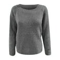 thumbnail image 4 of Hpapadks Fall Sweaters for Women 2025 Boat Neck Knitted Sweaters Vintage Long Sleeve Solid Lightweight Pullover Top Womens Sweater Grey XXXL, 4 of 5