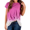thumbnail image 3 of Women Knotted Hem Tie Dyed Short Sleeve Round Neck Gradient Color Tee Top, 3 of 6