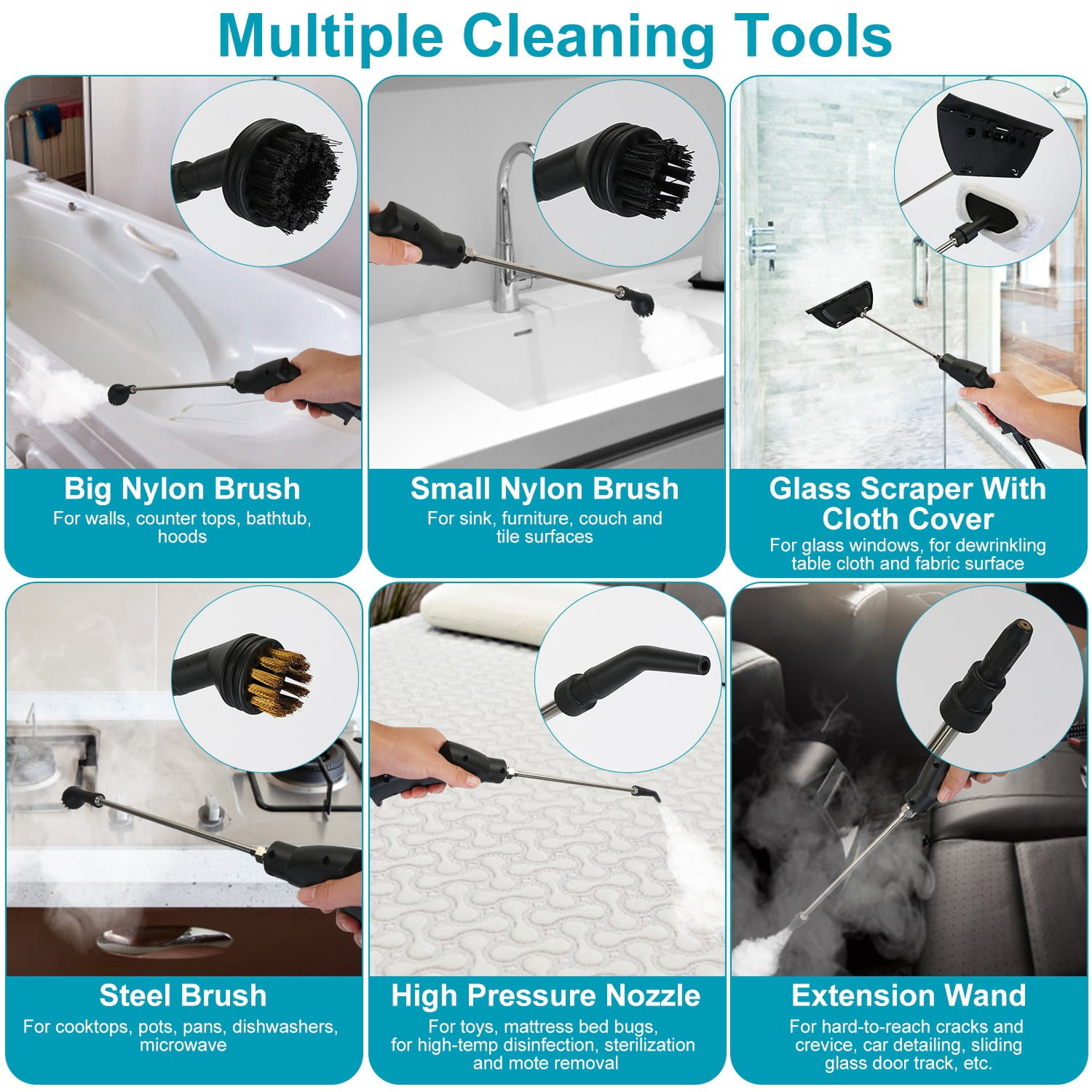 High Pressure Steam Cleaner 3Bar 212℉, 6 Adjustable Steam Levels with Multi-Accessories, 1200ml Tank Portable Steam Cleaning Machine for Kitchen Floor Window