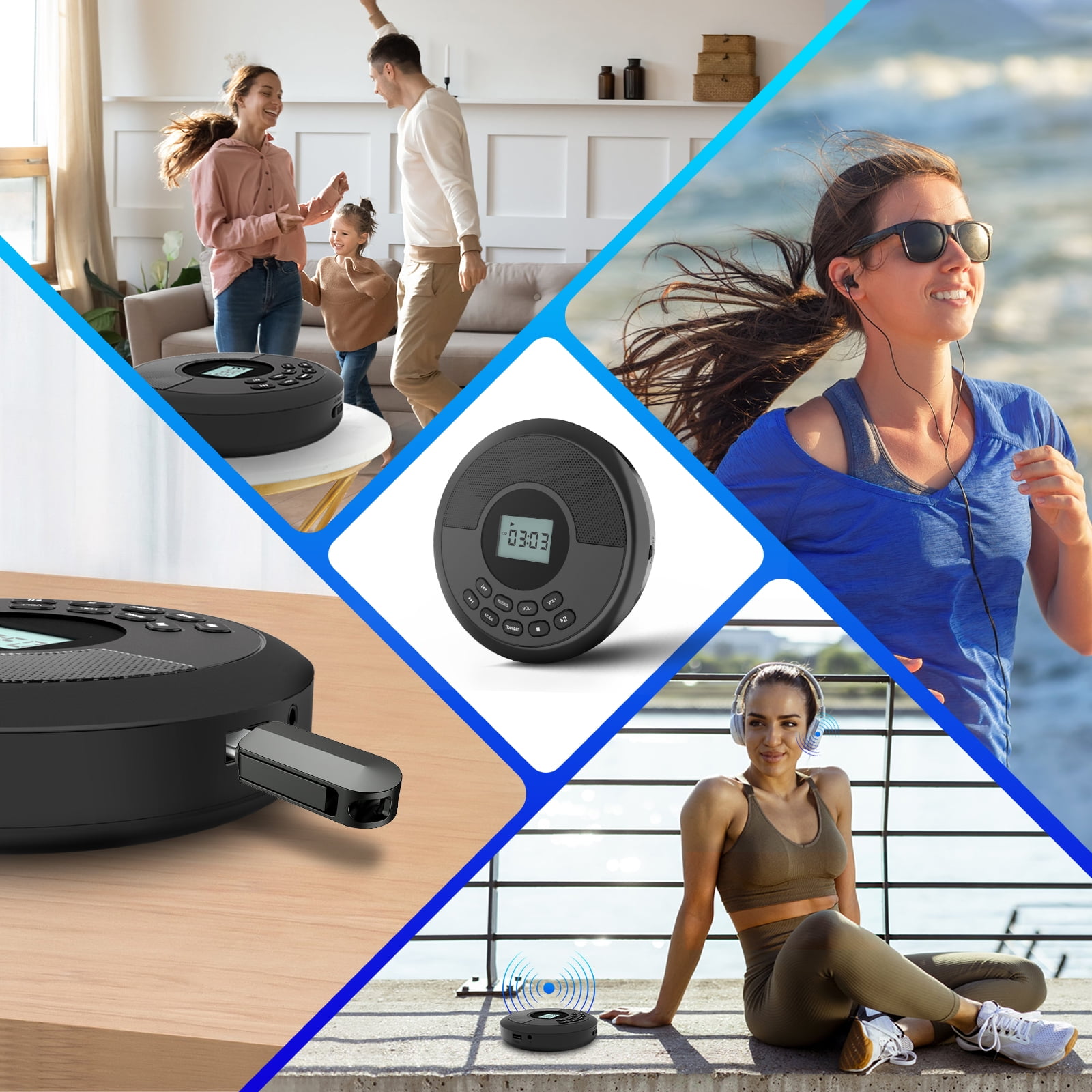 KUEPHOM Portable CD Player Bluetooth,Rechargeable Walkman CD Player with Speakers and Headphones,Small CD Player for Car plug in with anti-skip protection,CD/USB/BT playable,bluetooth transmitting