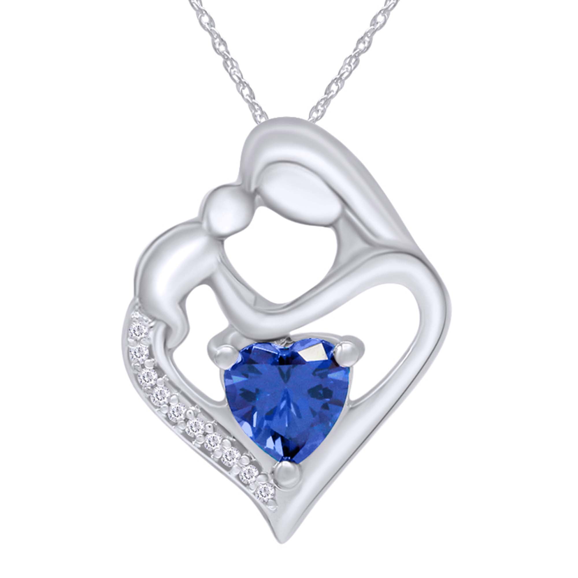 Jewel Zone US 925 Sterling Silver Blue Natural Diamond Heart Pendant Necklace