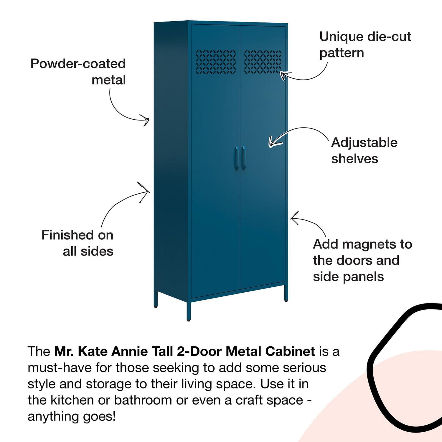 Mr. Kate Annie Tall Metal 2 Door Cabinet, Parchment