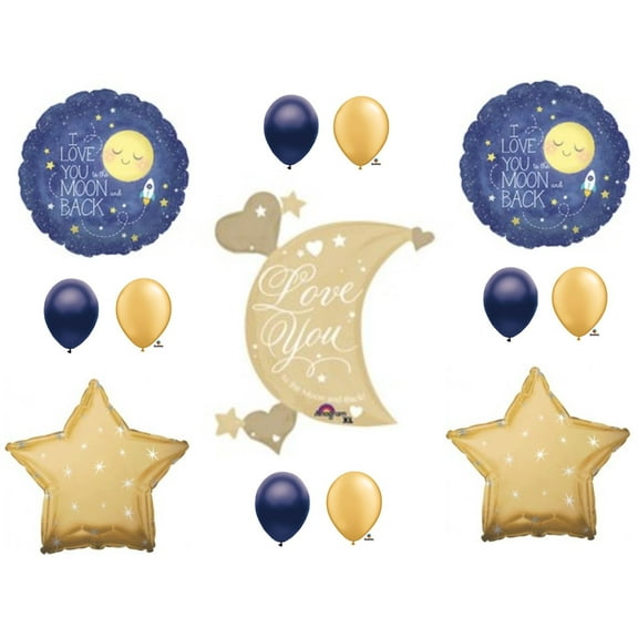 XL LOVE YOU TO MOON AND BACK Navy & Gold Birthday Baby Shower Balloons Decorations