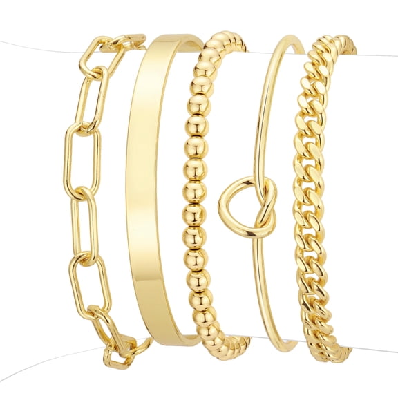 5pcs Gold Bracelets for Women, Non Tarnish Dainty Gold Plated Bangle Cuff Bracelets Stackable for Women, Gold Bracelet Jewelry Set